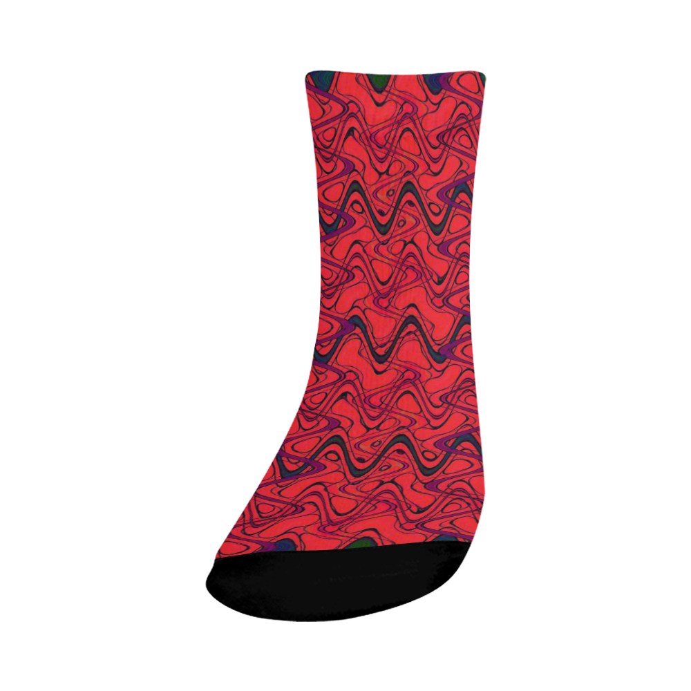 Red and Black Waves Crew Socks