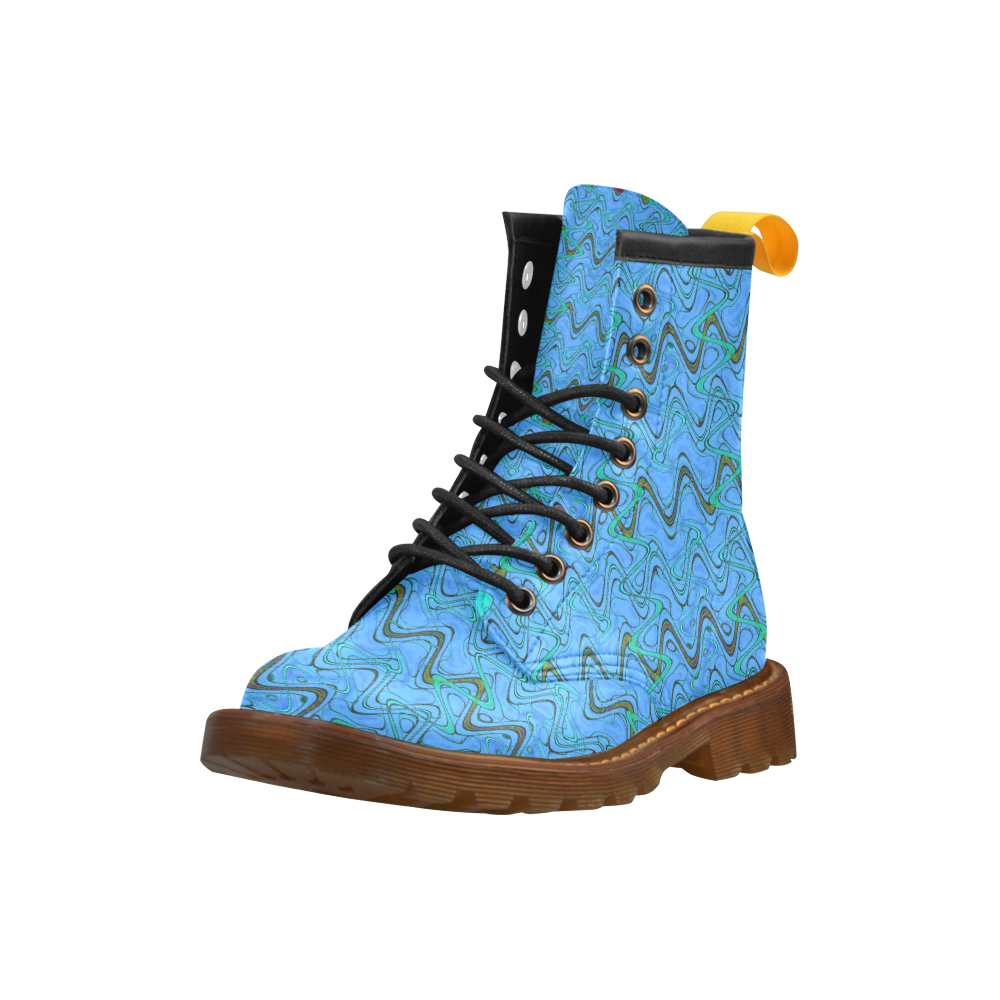Blue Green and Black Waves High Grade PU Leather Martin Boots For Women Model 402H
