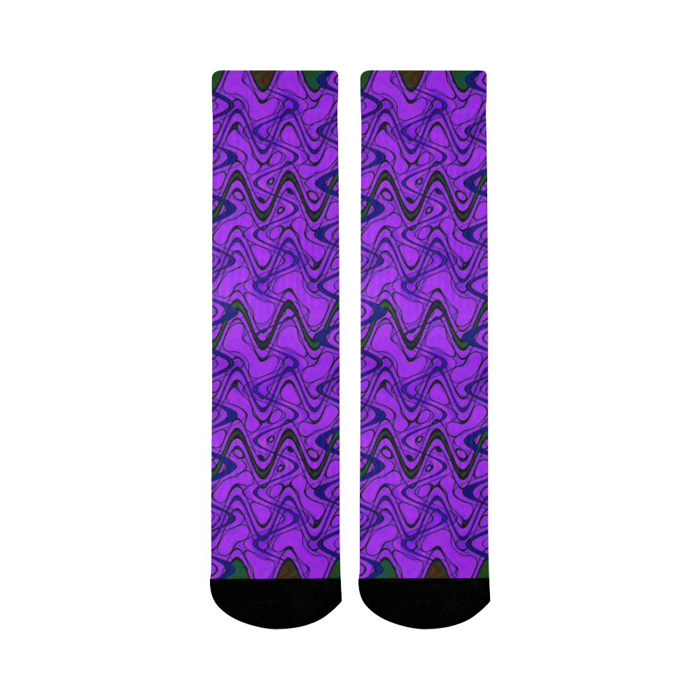 Purple and Black Waves Mid-Calf Socks (Black Sole)