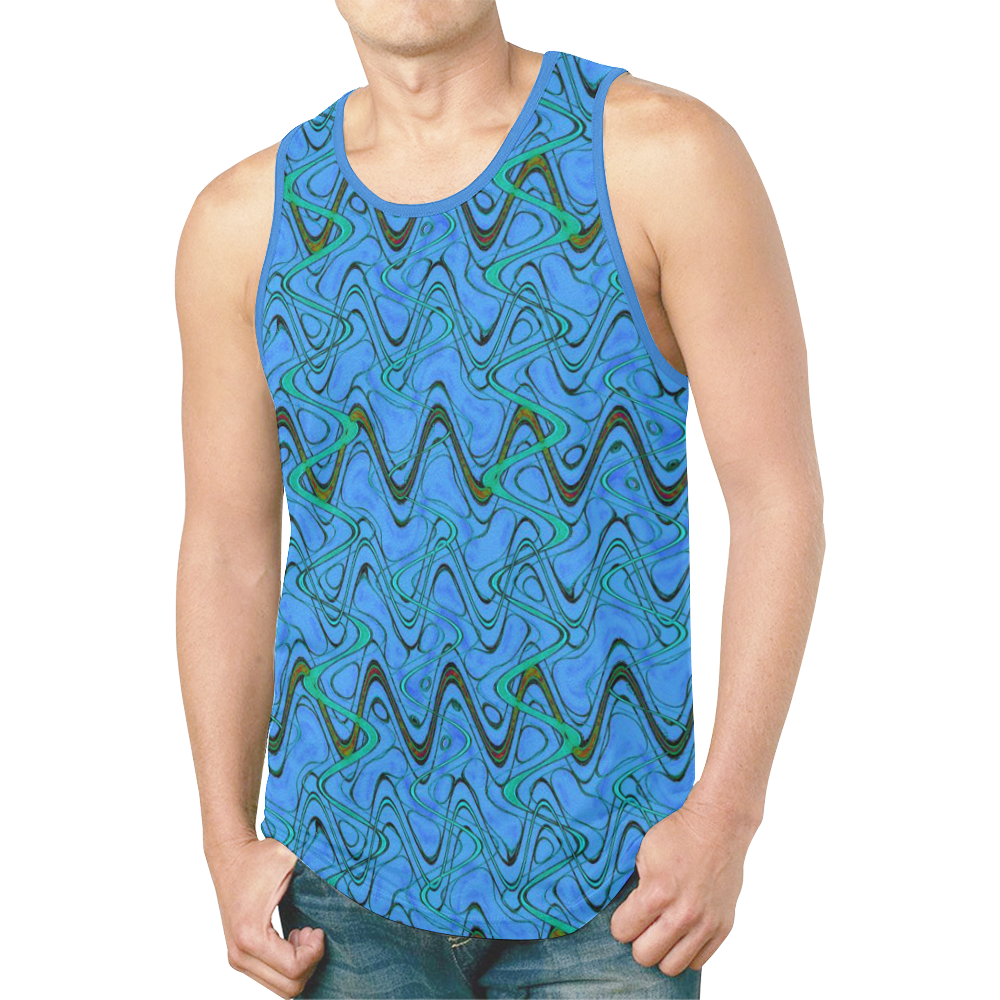 Blue Green and Black Waves New All Over Print Tank Top for Men (Model T46)