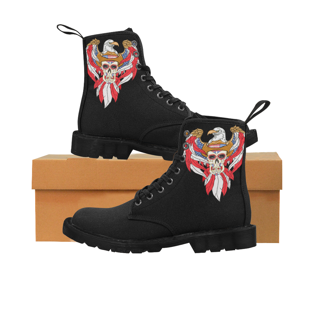 American Eagle Sugar Skull Martin Boots for Women (Black) (Model 1203H)