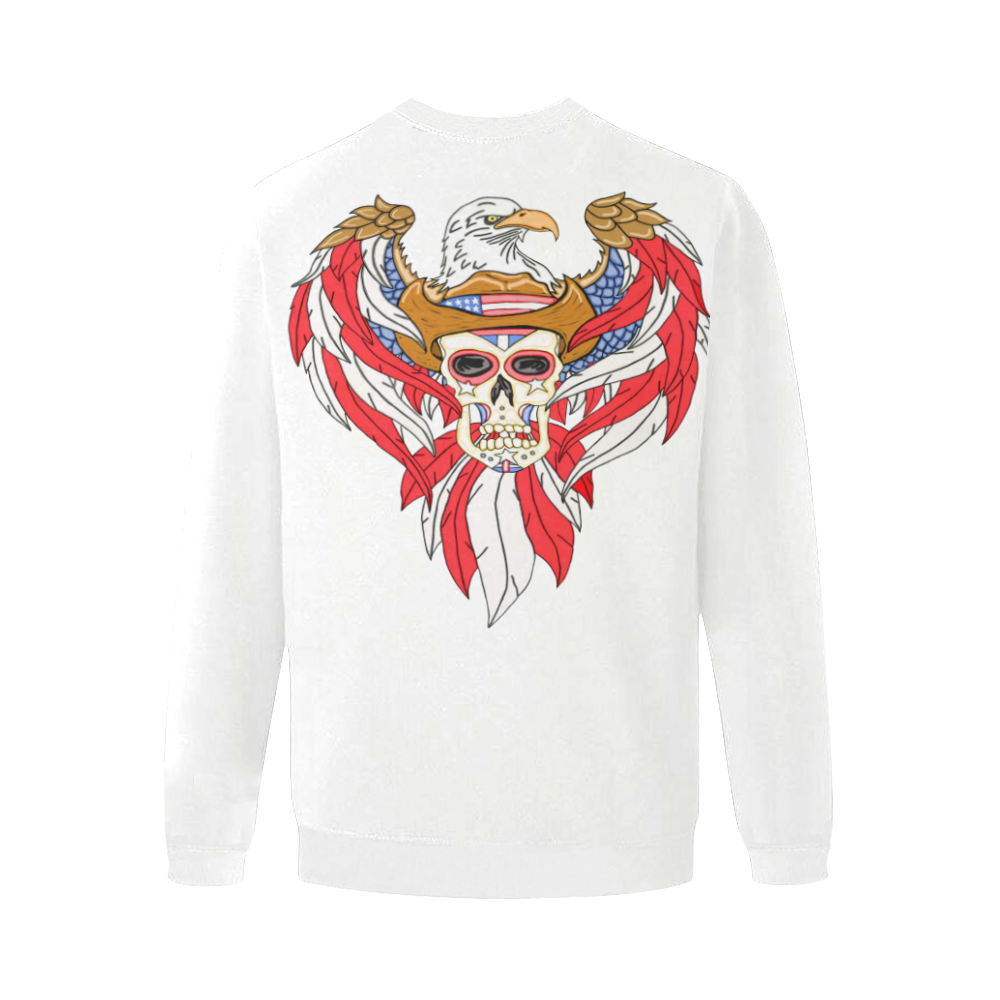 American Eagle Sugar Skull White Men's Oversized Fleece Crew Sweatshirt (Model H18)
