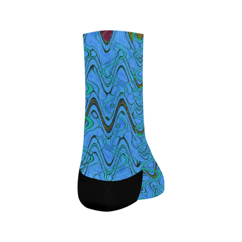 Blue Green and Black Waves Crew Socks