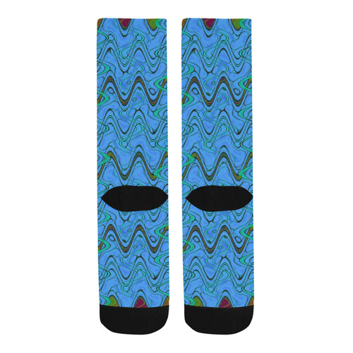 Blue Green and Black Waves Trouser Socks