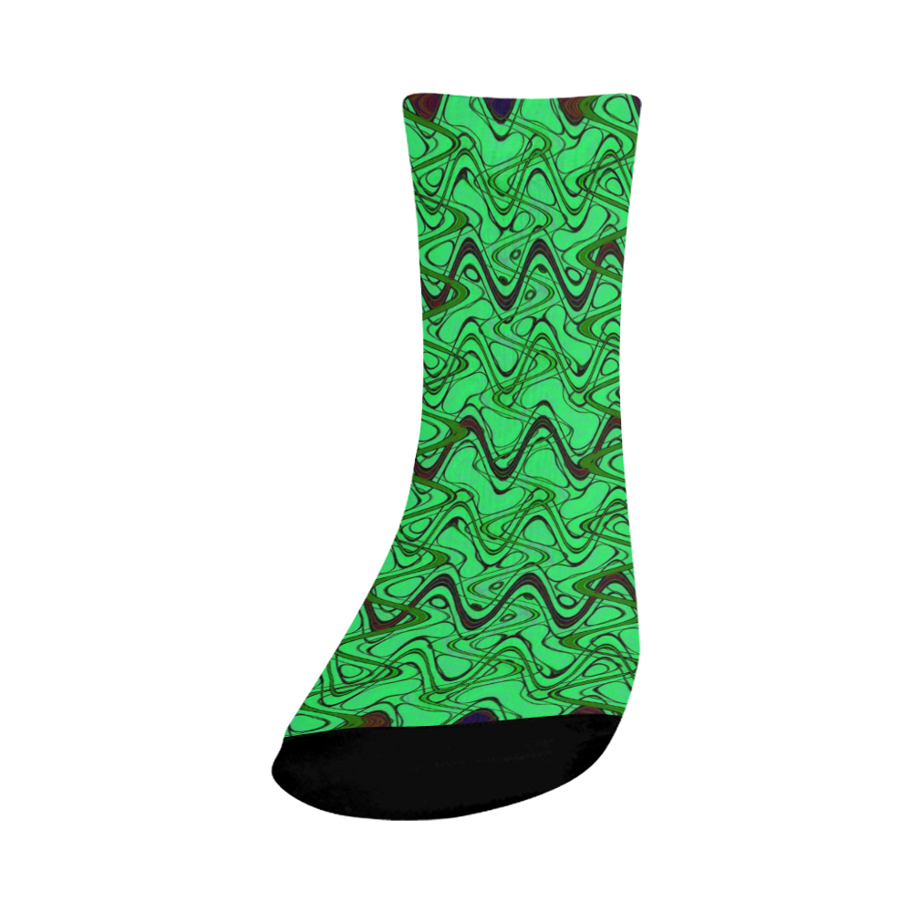 Green and Black Waves Crew Socks