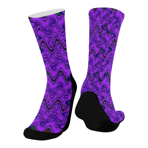 Purple and Black Waves Mid-Calf Socks (Black Sole)