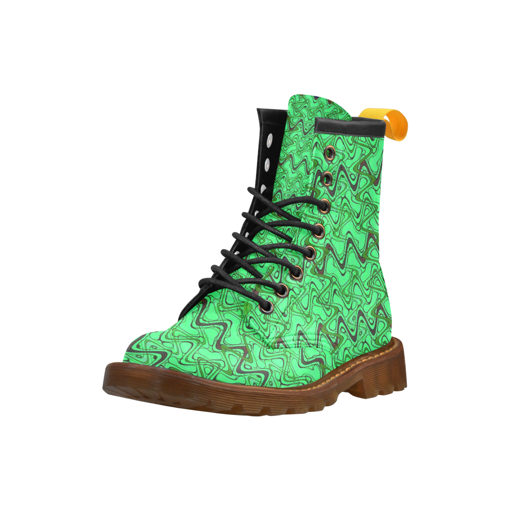 Green and Black Waves High Grade PU Leather Martin Boots For Women Model 402H