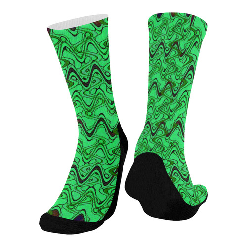 Green and Black Waves Mid-Calf Socks (Black Sole)