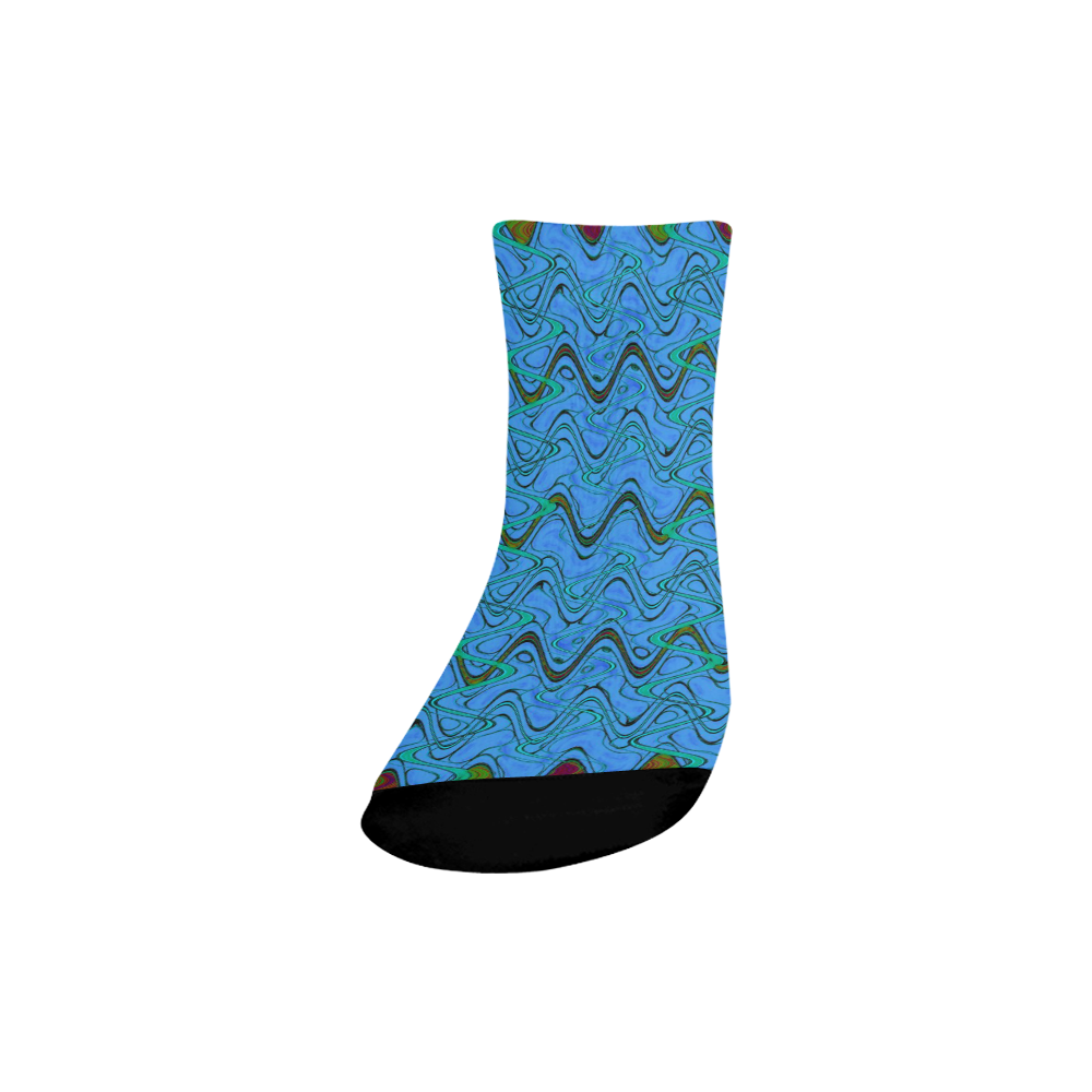 Blue Green and Black Waves Quarter Socks