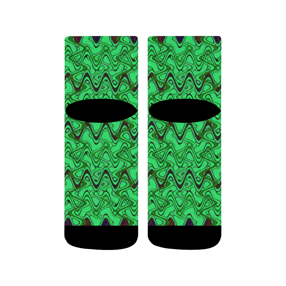 Green and Black Waves Quarter Socks