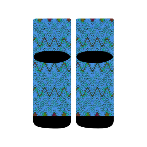 Blue Green and Black Waves Quarter Socks