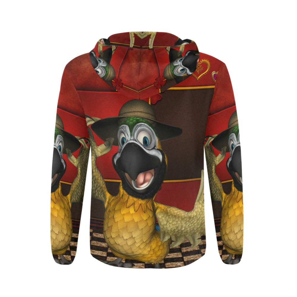 Funny parrot with summer hat All Over Print Full Zip Hoodie for Men (Model H14)