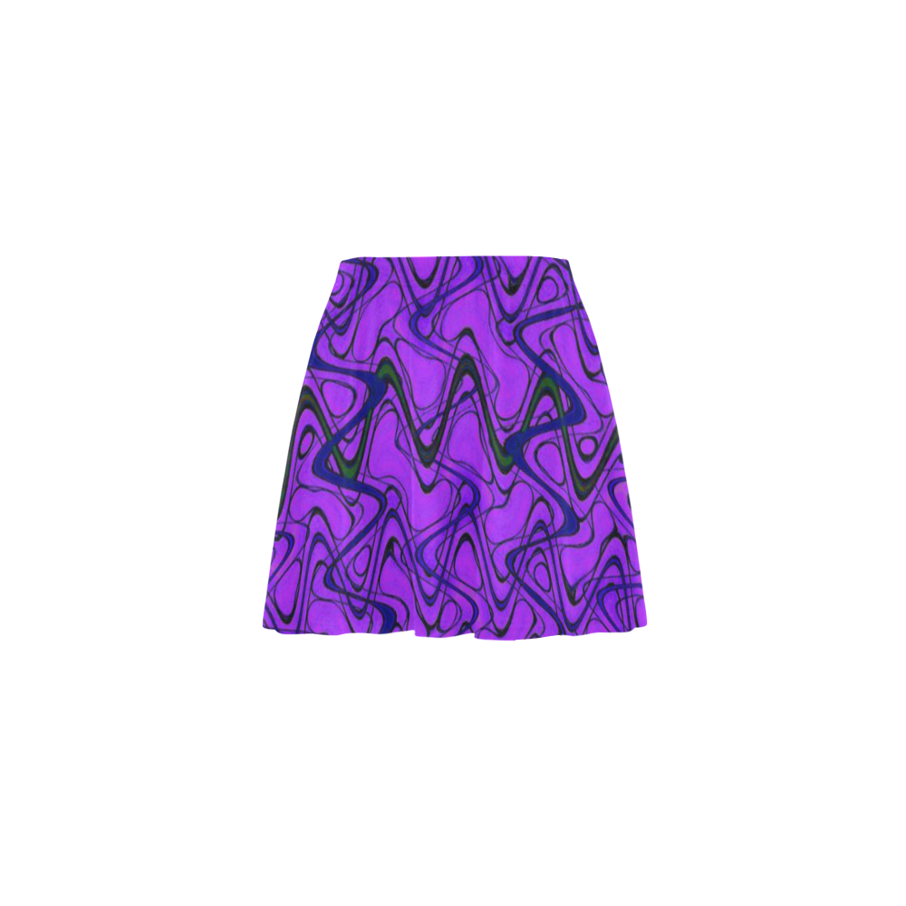 Purple and Black Waves Mini Skating Skirt (Model D36)