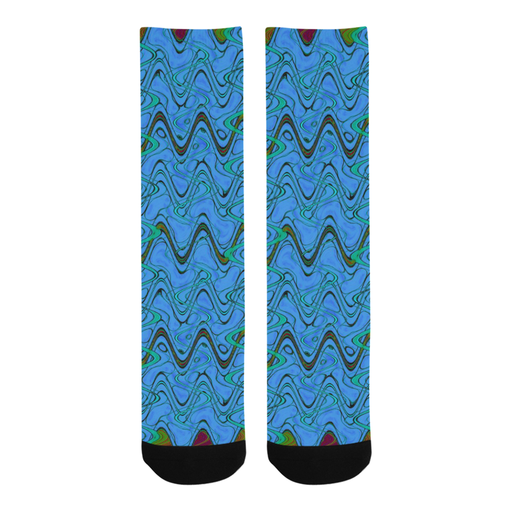 Blue Green and Black Waves Trouser Socks