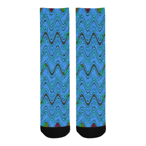 Blue Green and Black Waves Trouser Socks