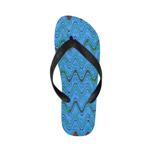 Blue Green and Black Waves Flip Flops for Men/Women (Model 040)