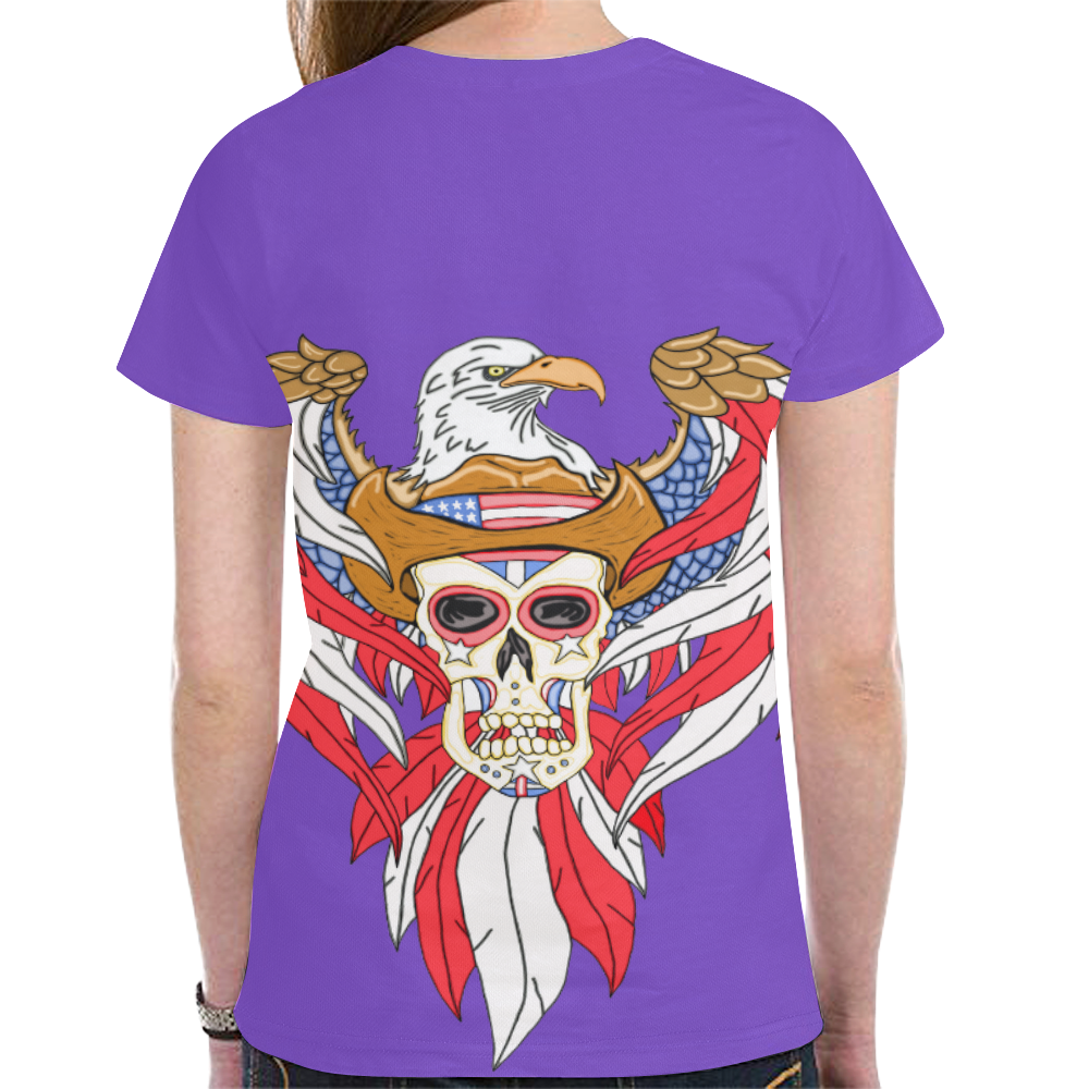 American Eagle Sugar Skull Purple New All Over Print T-shirt for Women (Model T45)