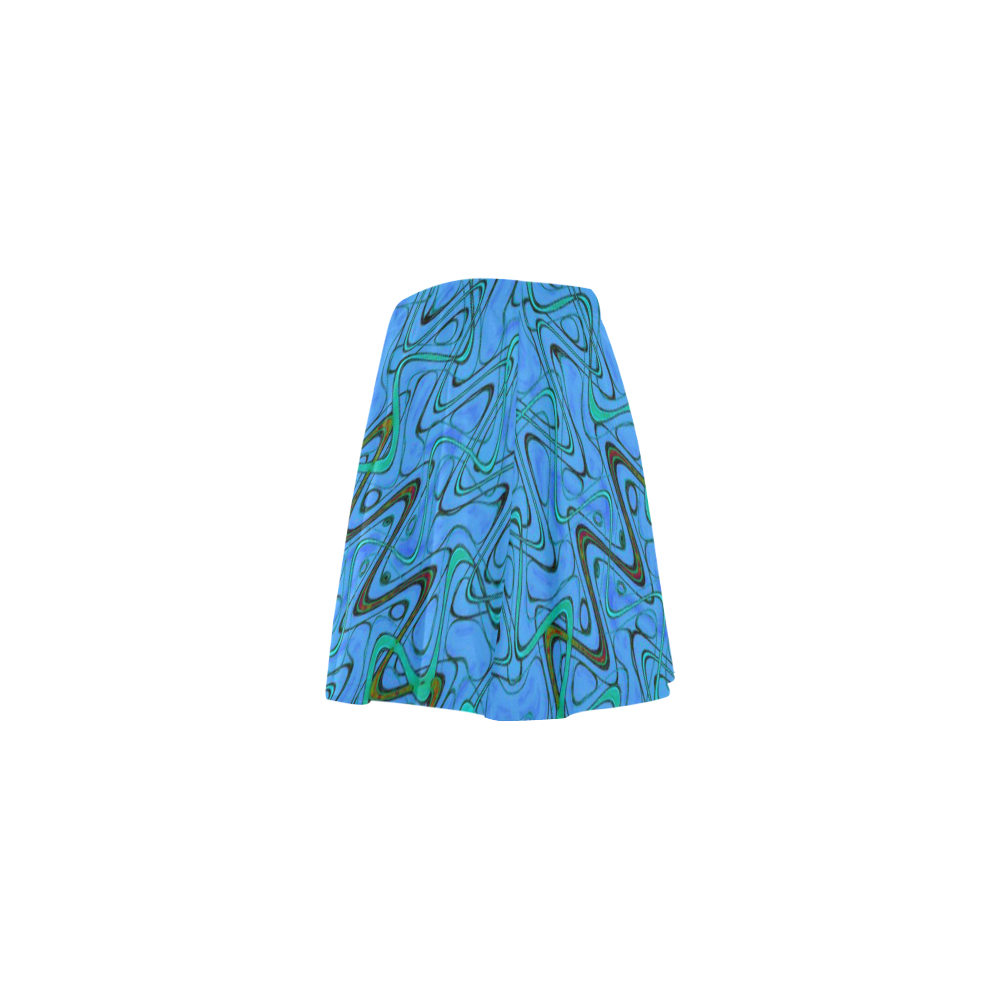 Blue Green and Black Waves Mini Skating Skirt (Model D36)