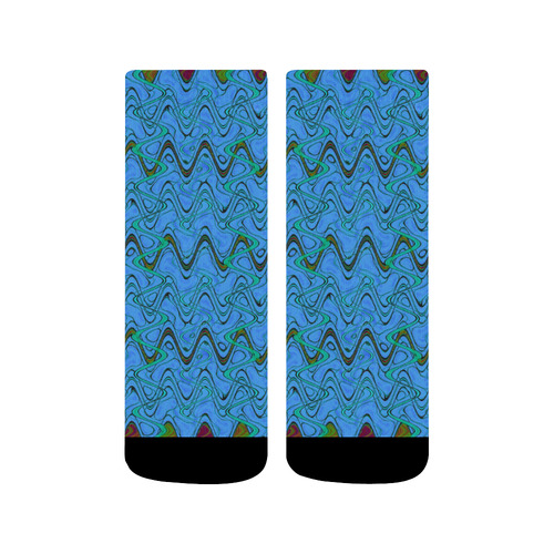 Blue Green and Black Waves Quarter Socks