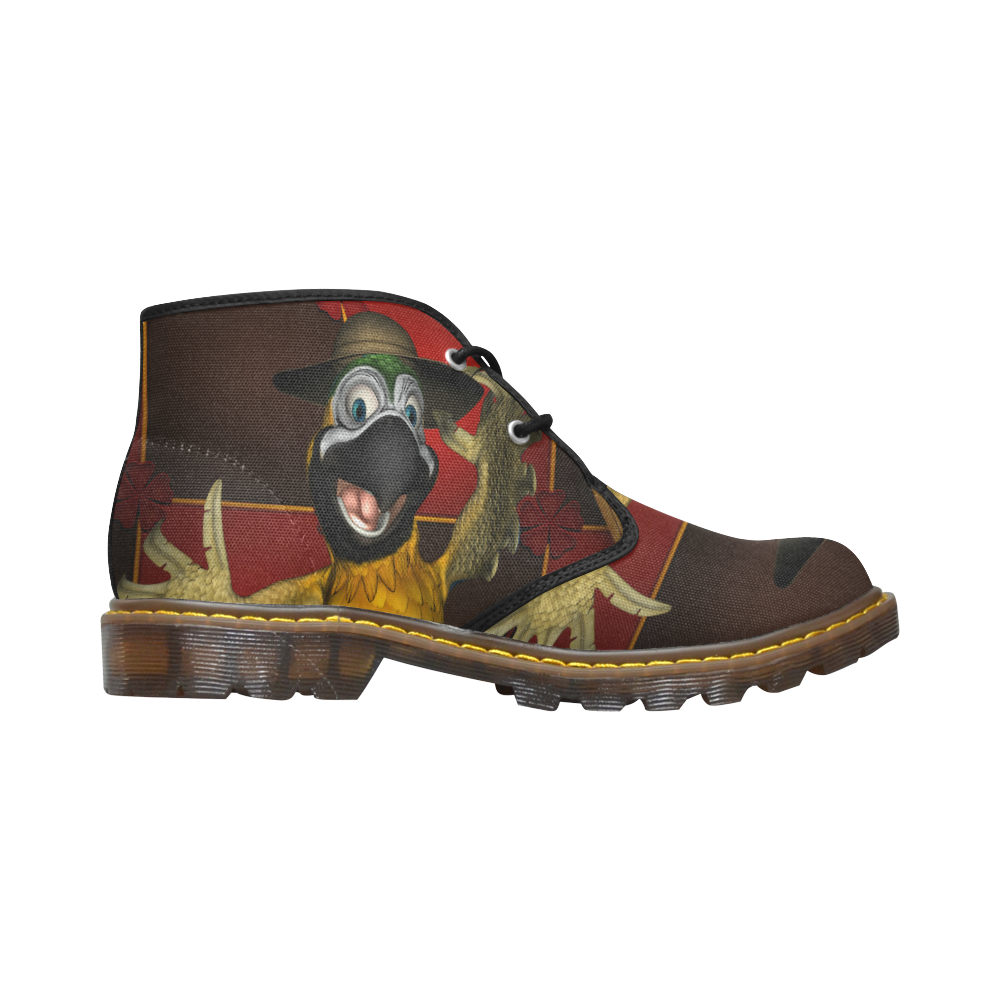 Funny parrot with summer hat Men's Canvas Chukka Boots (Model 2402-1)