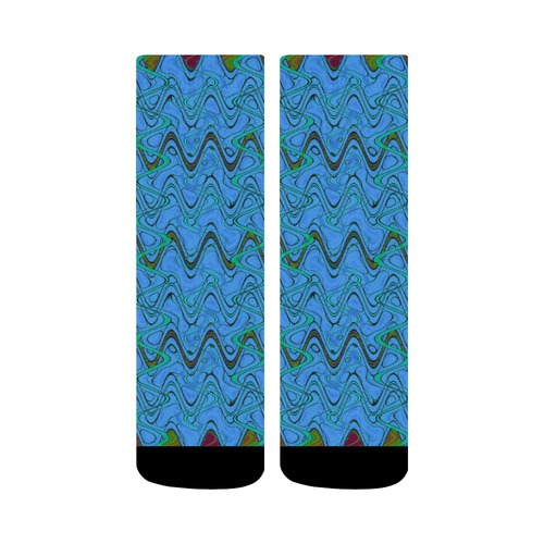 Blue Green and Black Waves Crew Socks