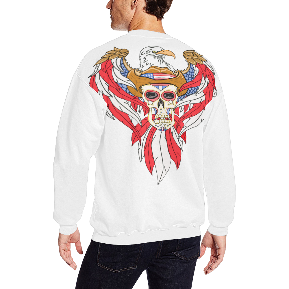 American Eagle Sugar Skull White Men's Oversized Fleece Crew Sweatshirt/Large Size(Model H18)