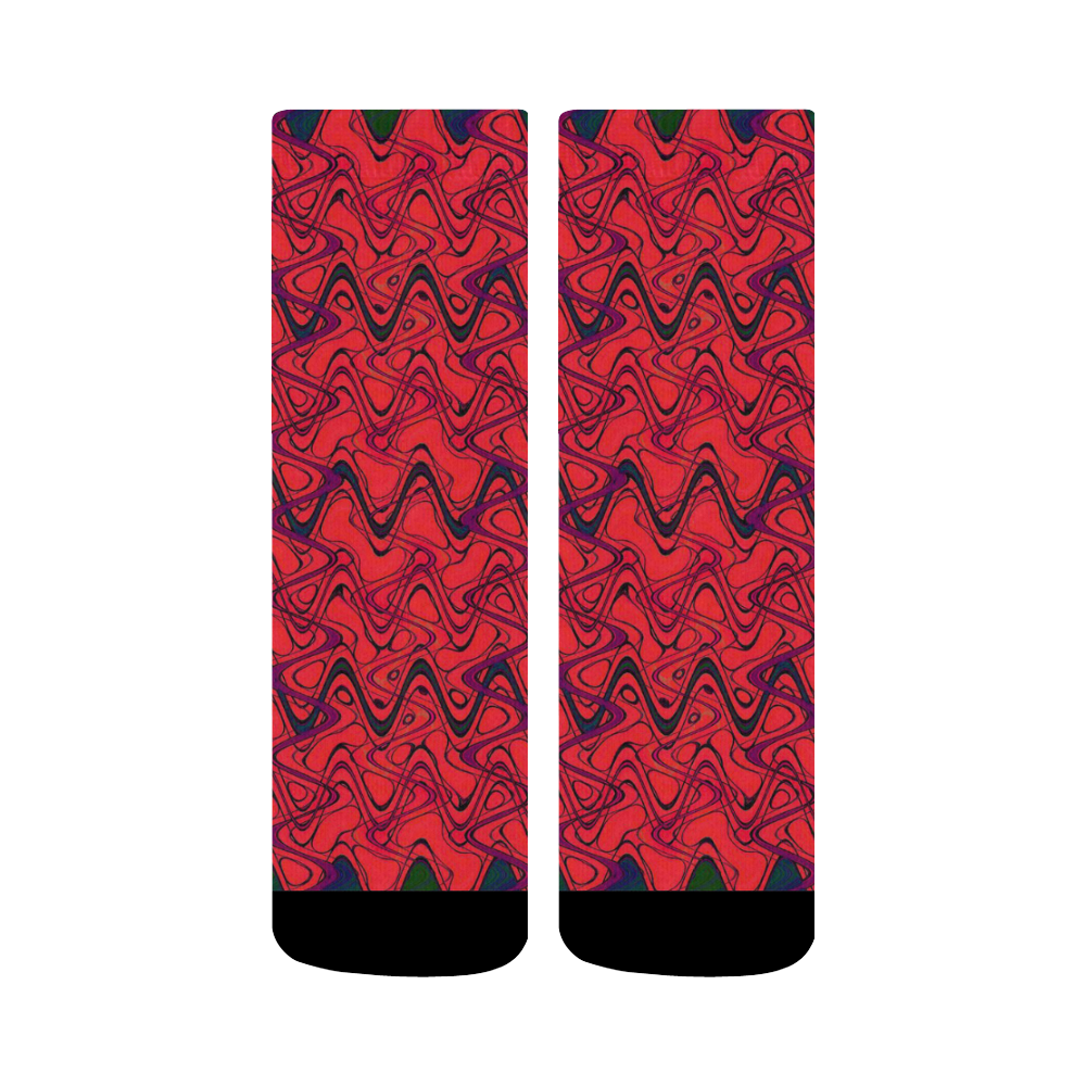 Red and Black Waves Crew Socks