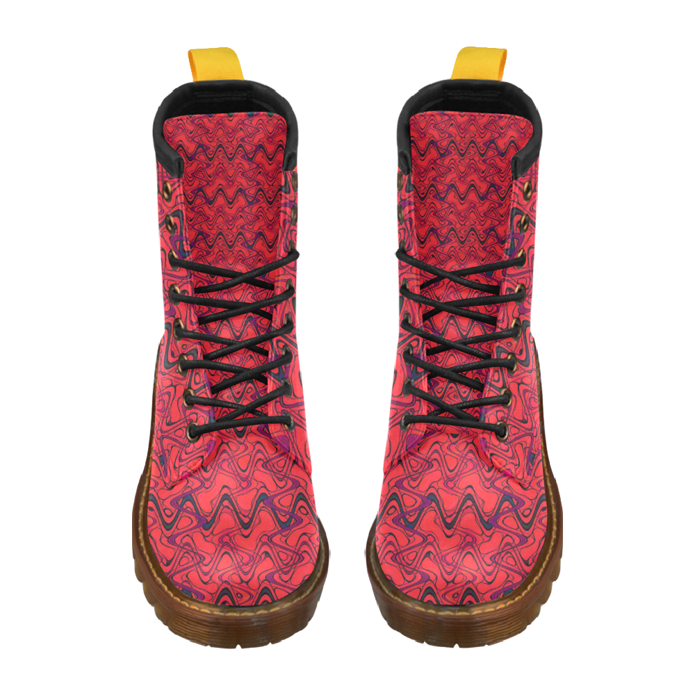 Red and Black Waves High Grade PU Leather Martin Boots For Women Model 402H