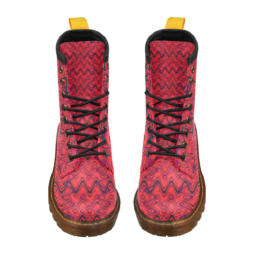 Red and Black Waves High Grade PU Leather Martin Boots For Women Model 402H