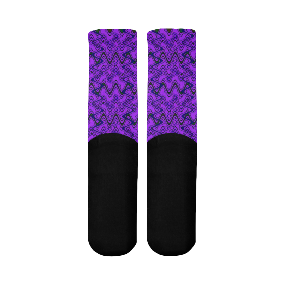 Purple and Black Waves Mid-Calf Socks (Black Sole)