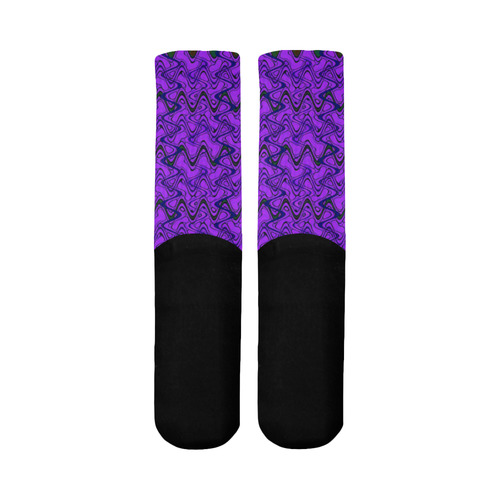 Purple and Black Waves Mid-Calf Socks (Black Sole)