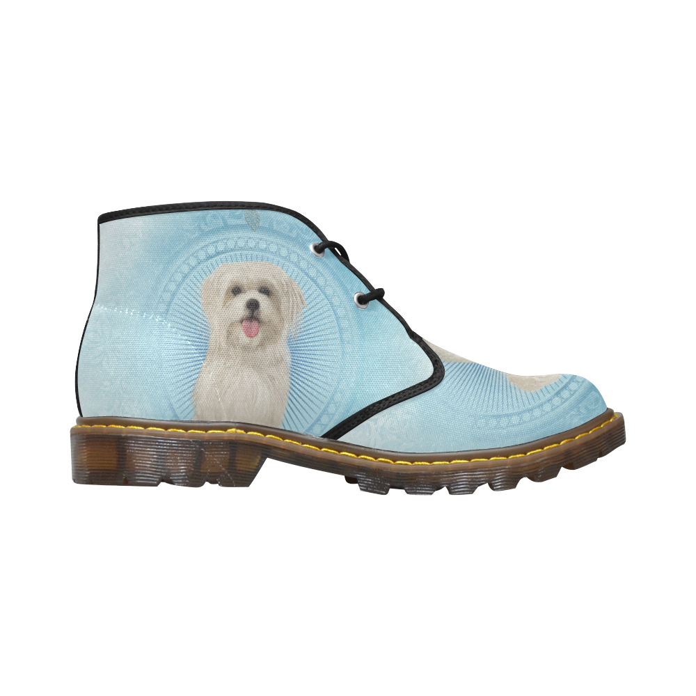 Cute havanese puppy Men's Canvas Chukka Boots (Model 2402-1)