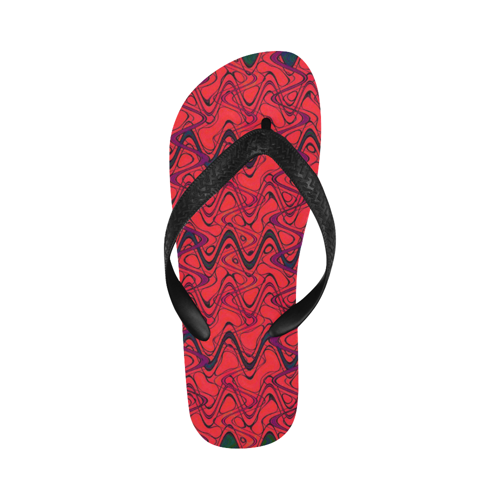 Red and Black Waves Flip Flops for Men/Women (Model 040)