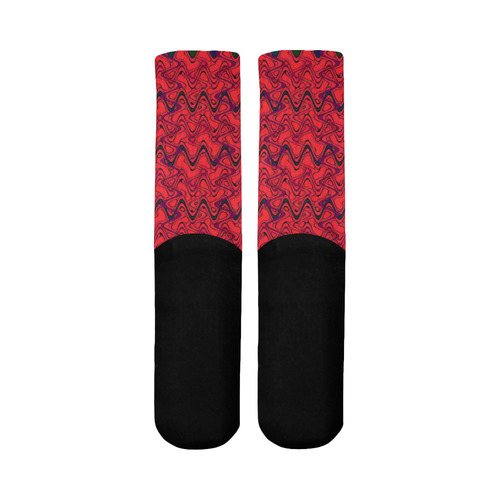 Red and Black Waves Mid-Calf Socks (Black Sole)