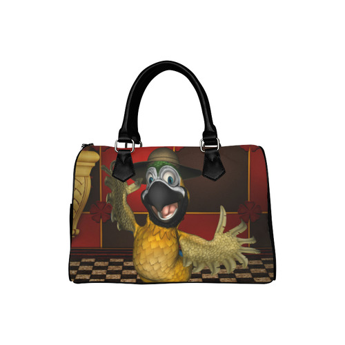 Funny parrot with summer hat Boston Handbag (Model 1621)