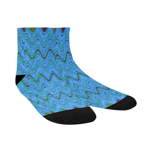 Blue Green and Black Waves Quarter Socks