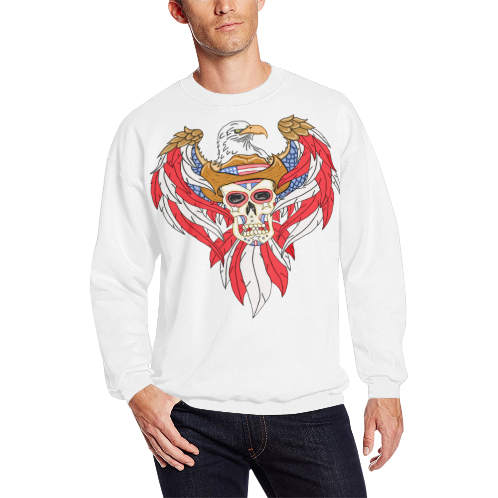 American Eagle Sugar Skull White Men's Oversized Fleece Crew Sweatshirt/Large Size(Model H18)