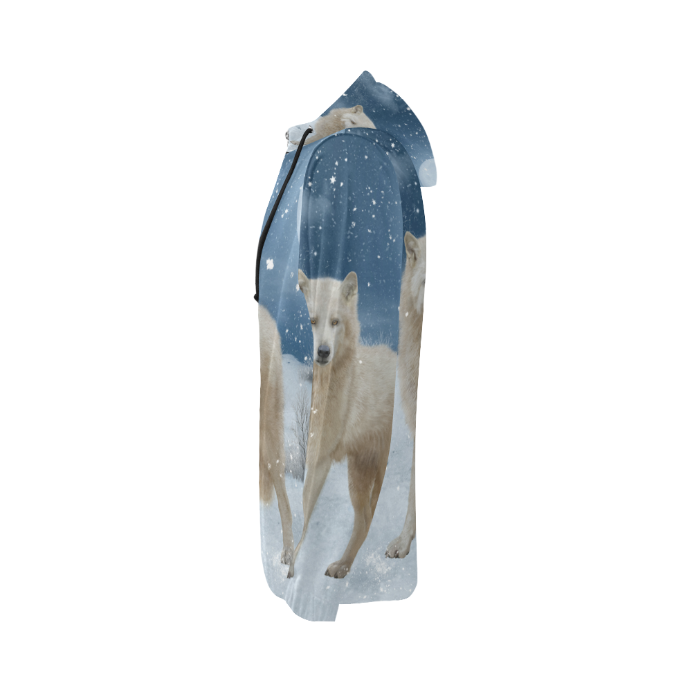 Awesome arctic wolf All Over Print Full Zip Hoodie for Women (Model H14)