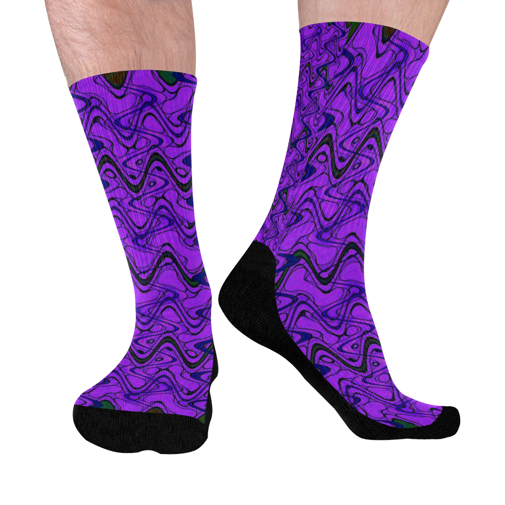 Purple and Black Waves Mid-Calf Socks (Black Sole)