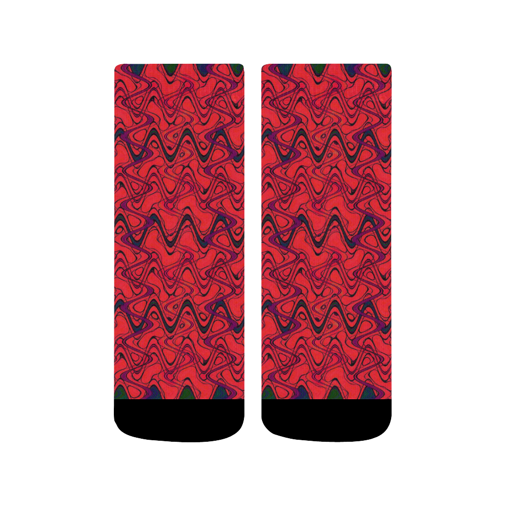 Red and Black Waves Quarter Socks