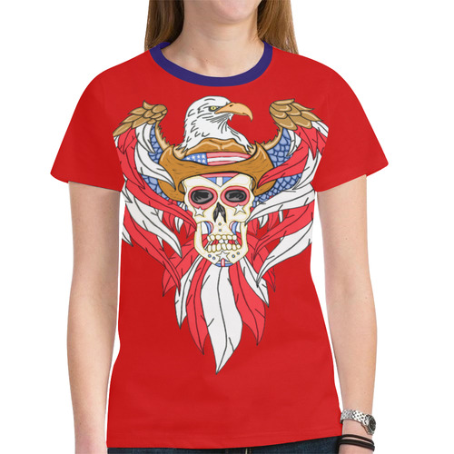 American Eagle Sugar Skull Red Blue New All Over Print T-shirt for Women (Model T45)