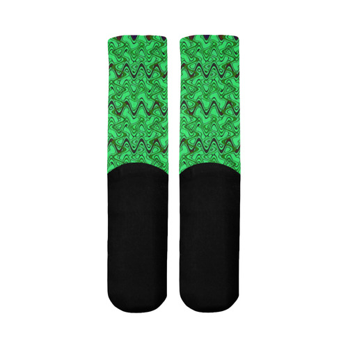 Green and Black Waves Mid-Calf Socks (Black Sole)