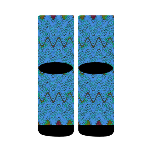 Blue Green and Black Waves Crew Socks