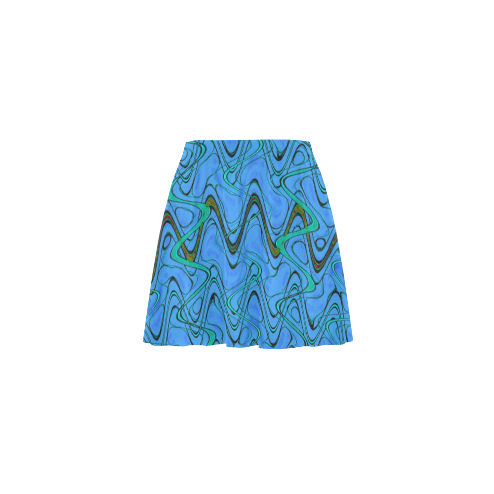 Blue Green and Black Waves Mini Skating Skirt (Model D36)