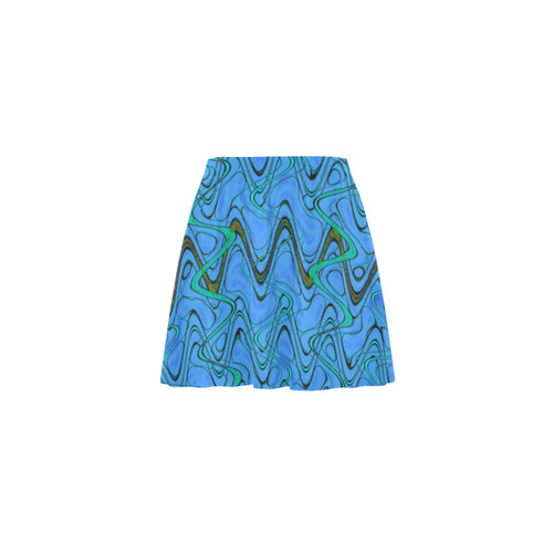 Blue Green and Black Waves Mini Skating Skirt (Model D36)