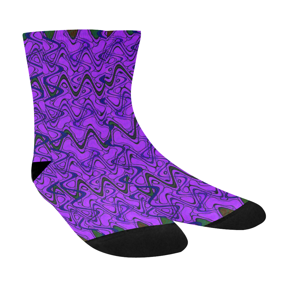 Purple and Black Waves Crew Socks