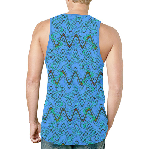 Blue Green and Black Waves New All Over Print Tank Top for Men (Model T46)