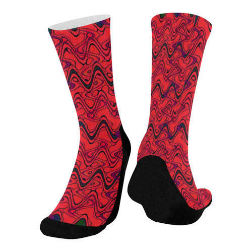 Red and Black Waves Mid-Calf Socks (Black Sole)