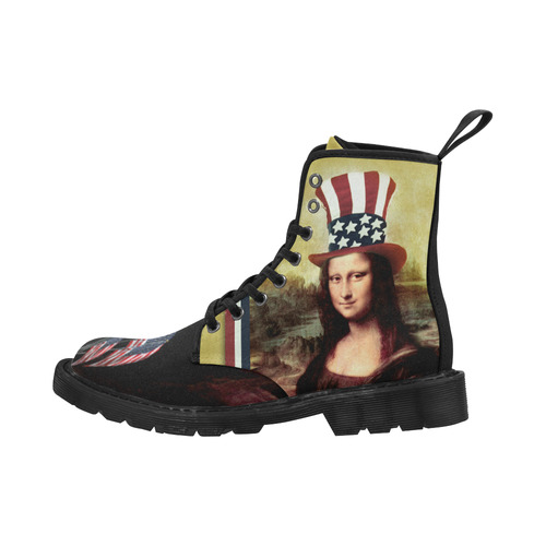 Patriotic Mona Lisa - 4th of July Martin Boots for Women (Black) (Model 1203H)