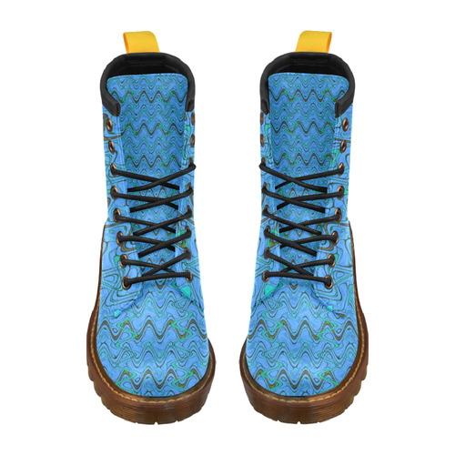 Blue Green and Black Waves High Grade PU Leather Martin Boots For Men Model 402H